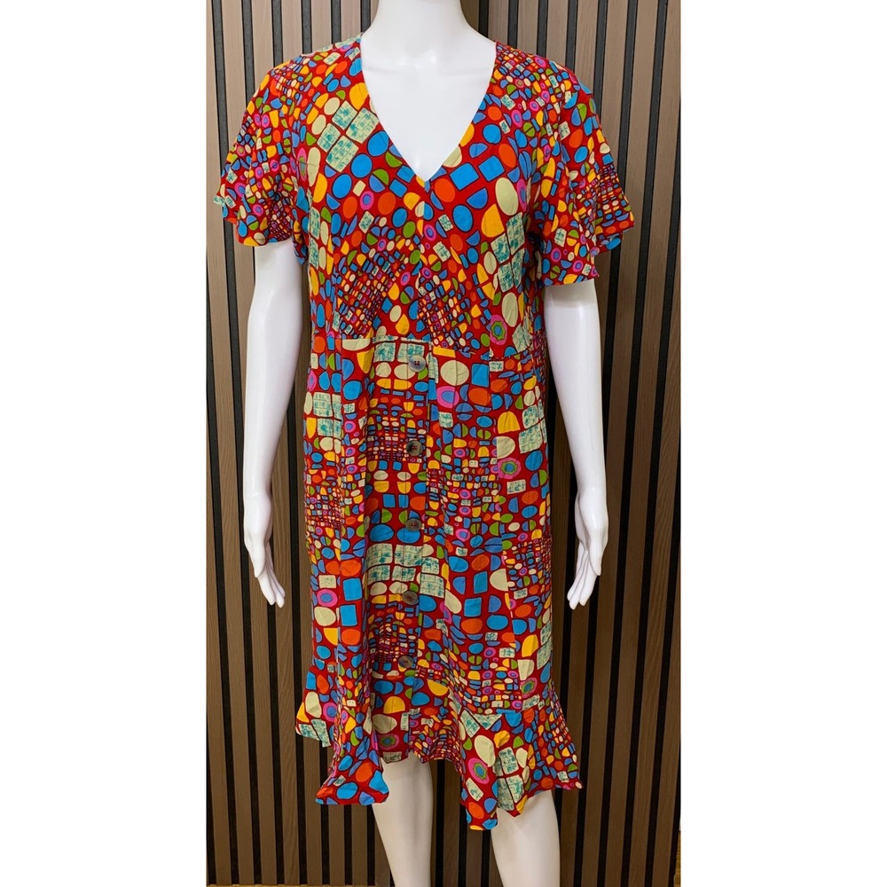 Parsley & Sage Women's Medium Red Geometric Rayon Dress Artsy Lagenlook